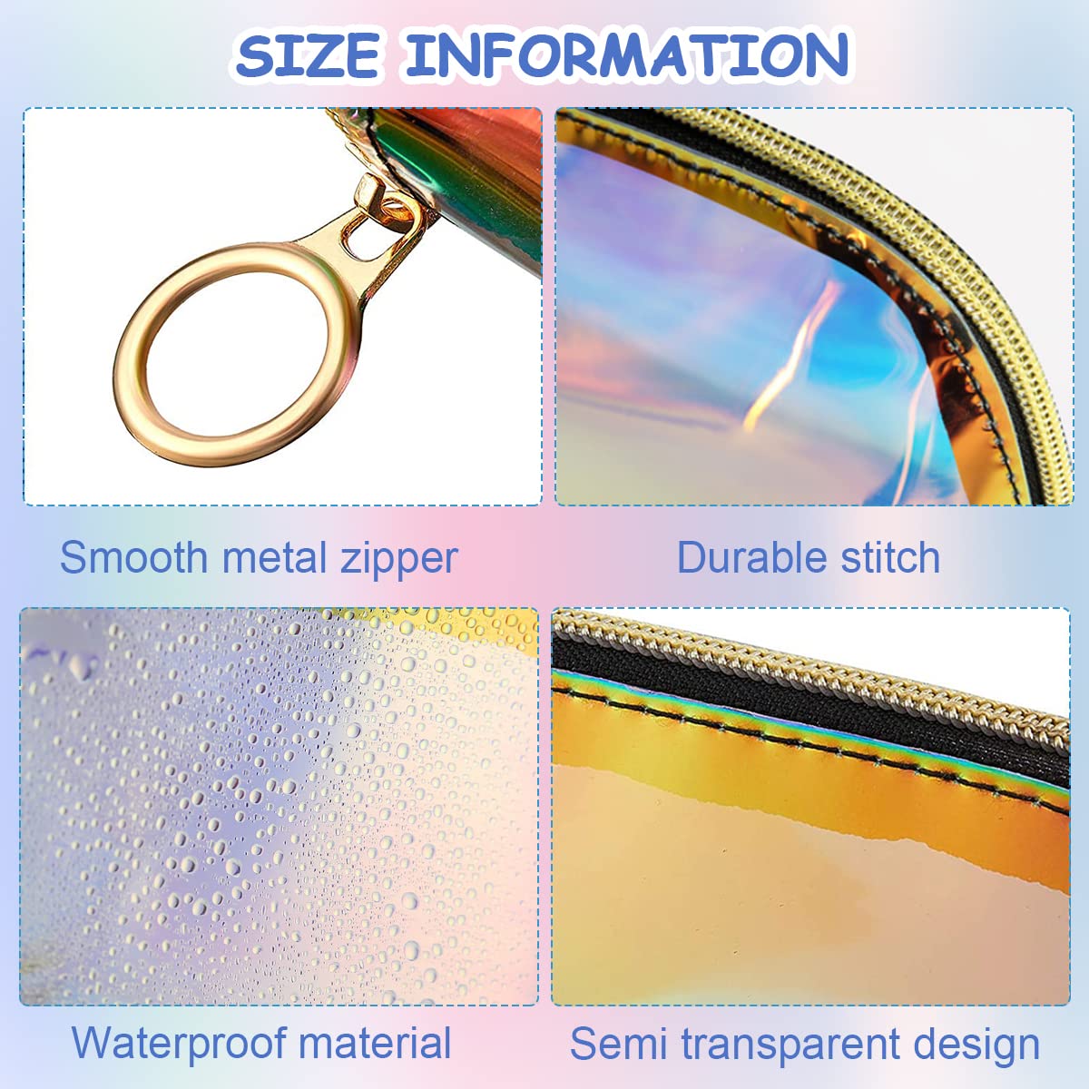 MAYCREATE Cosmetic Bag Zipper Makeup Pouch TPU, Semi-Transparent Holographic Travel Toiletry Bag Makeup Organizer Bag Cosmetic Storage Bag, Multi-Use Pencil Pouch for Girls MAYCREATE Cosmetic Bag Zipper Makeup Pouch TPU, Semi-Transparent Holographic Travel Toiletry Bag Makeup Organizer Bag Cosmetic Storage Bag, Multi-Use Pencil Pouch for Girls